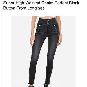 Express Super High Waist Denim Black Button